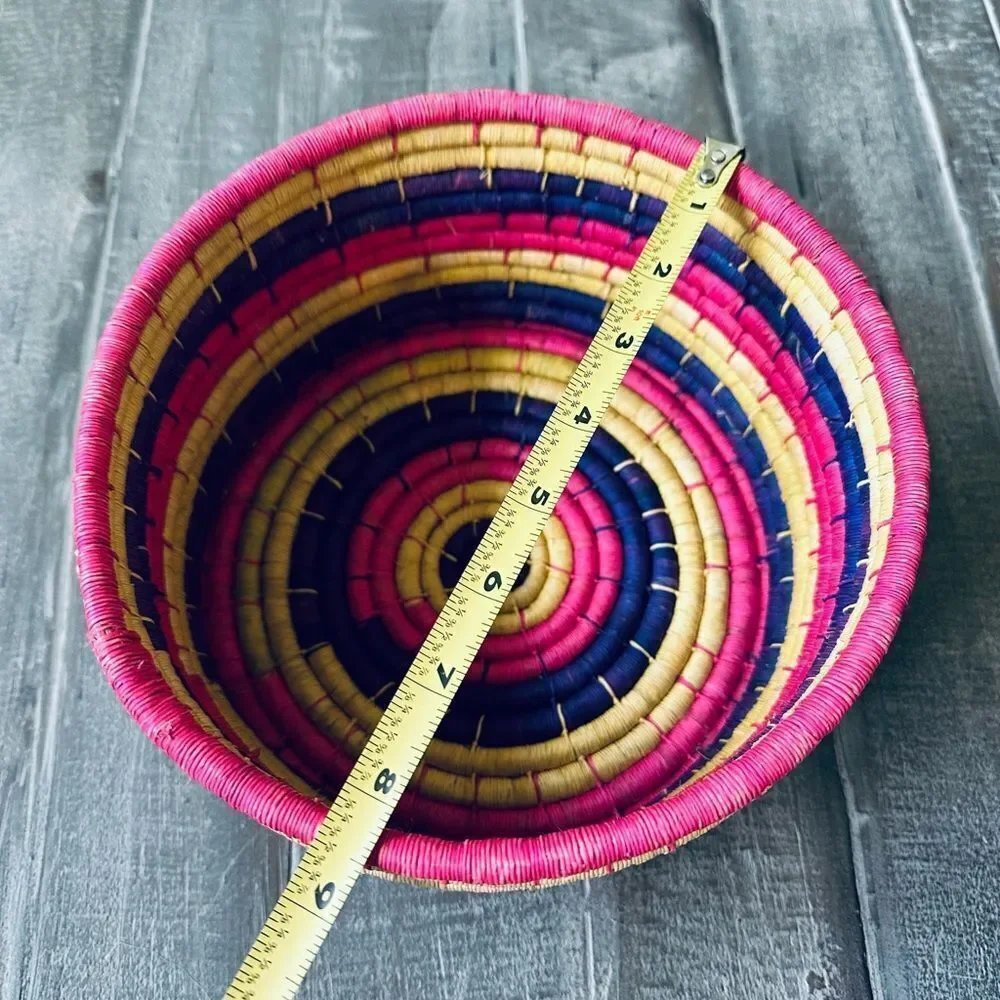 Bohemian Pink Hand Woven Straw Baskets Decor Bundle Lot